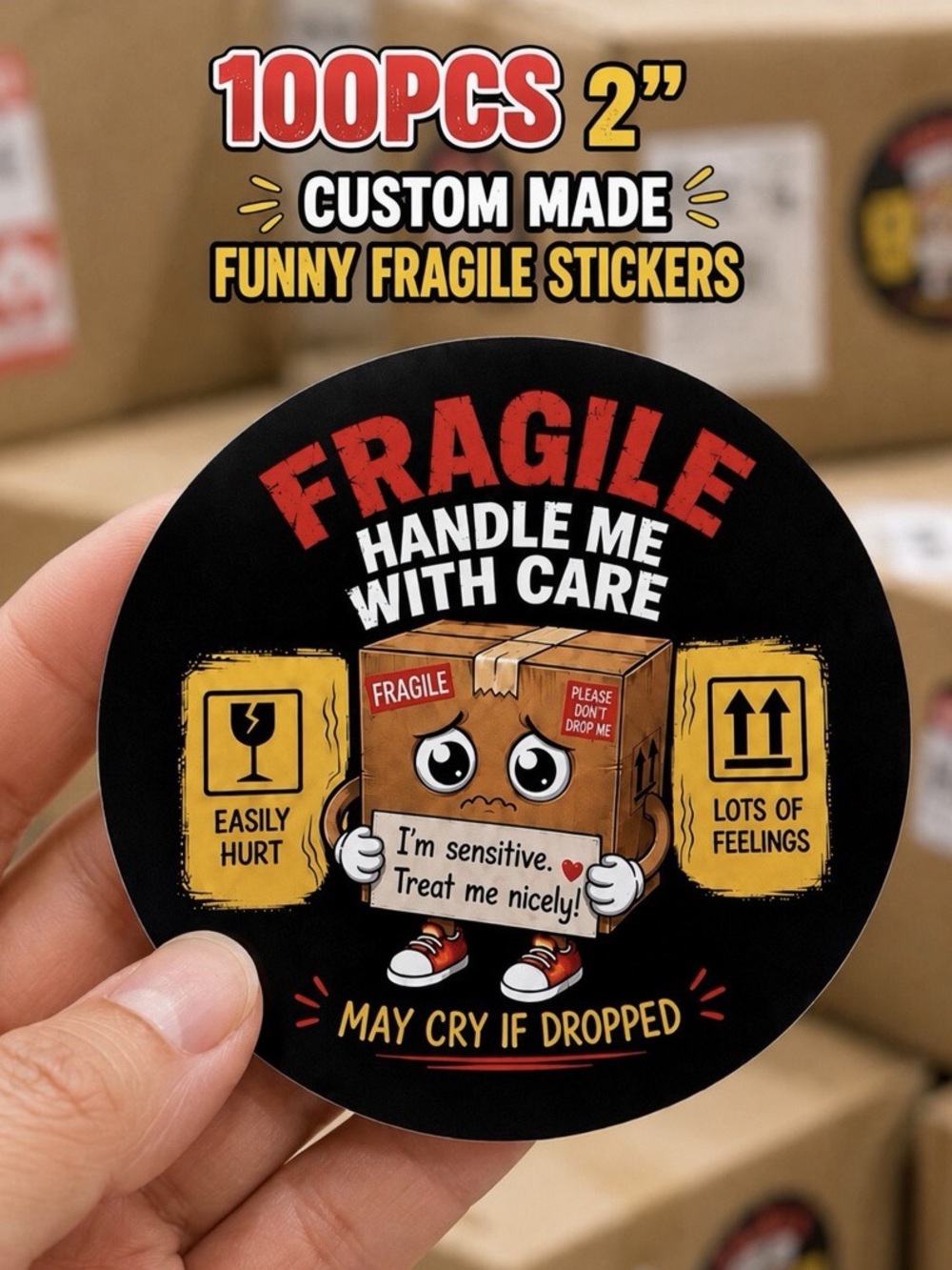 Fragile Handle Me With Care — Cute Brown Box Graphic Home Sign